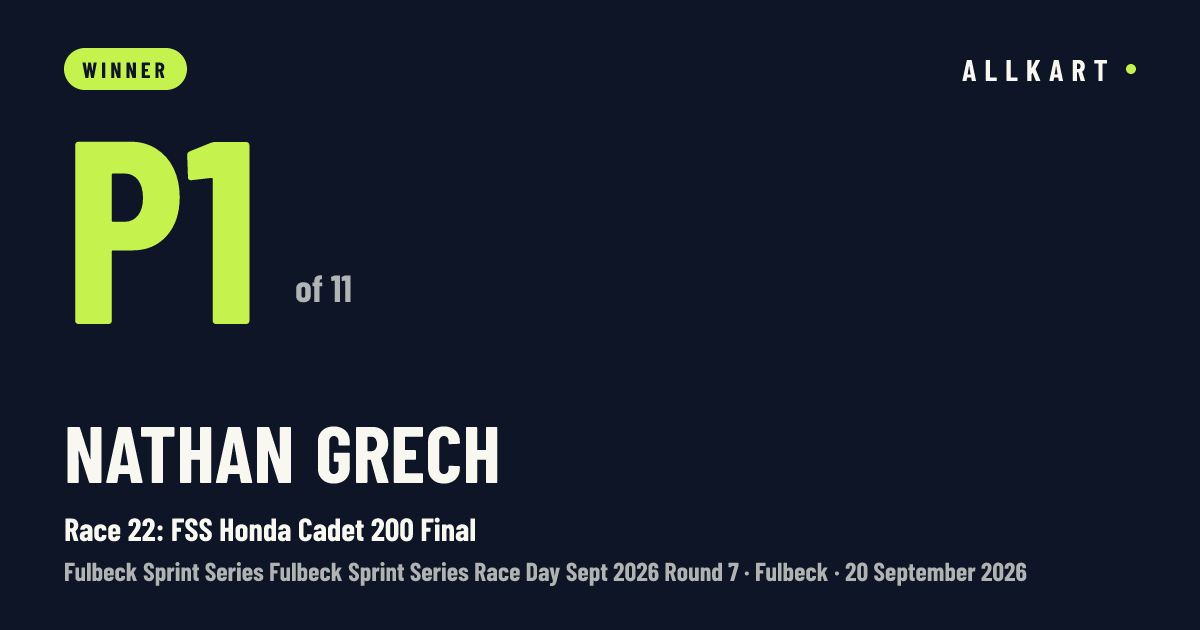 Nathan Grech: P1 of 11 in Race 22: FSS Honda Cadet 200 Final at Fulbeck