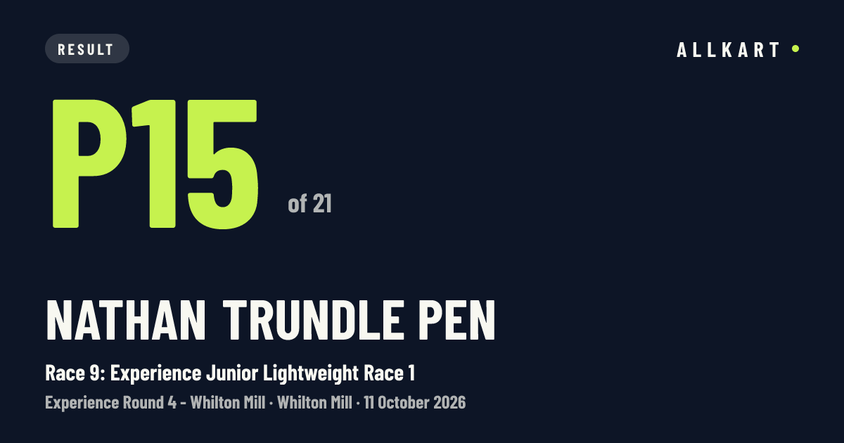 Nathan Trundle pen: P15 of 21 in Race 9: Experience Junior Lightweight Race 1 at Whilton Mill