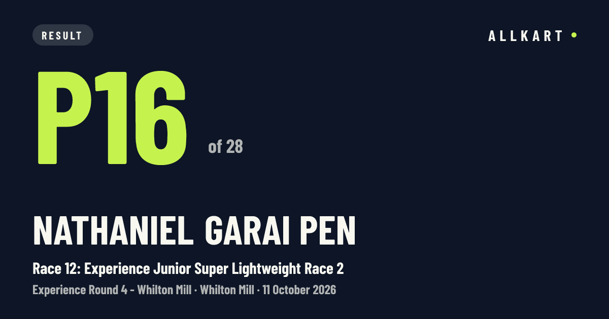 Nathaniel Garai pen: P16 of 28 in Race 12: Experience Junior Super Lightweight Race 2 at Whilton Mill