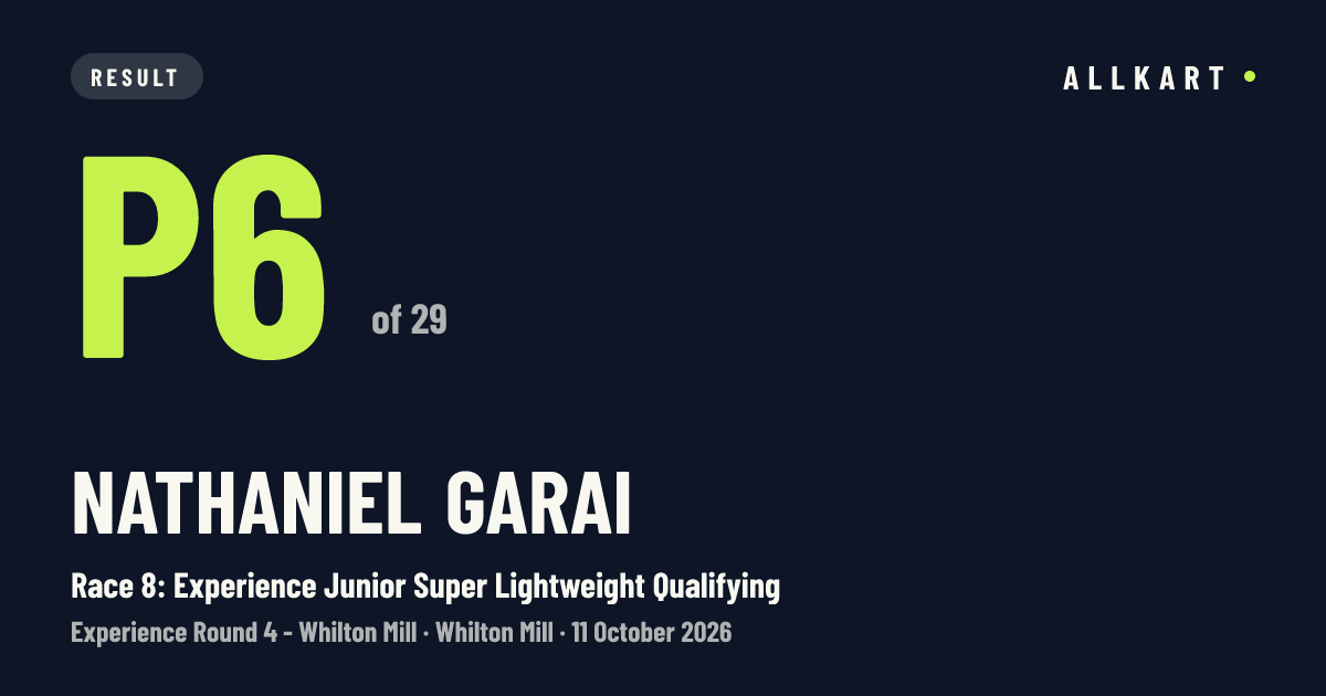 Nathaniel Garai: P6 of 29 in Race 8: Experience Junior Super Lightweight Qualifying at Whilton Mill
