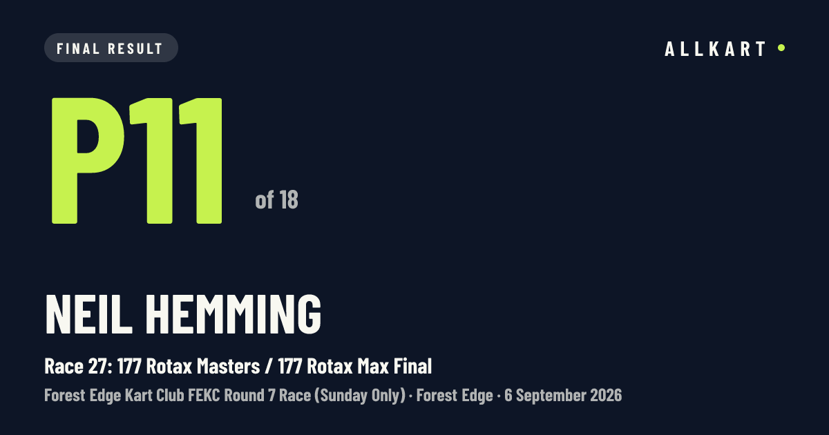 Neil Hemming: P11 of 18 in Race 27: 177 Rotax Masters / 177 Rotax Max Final at Forest Edge