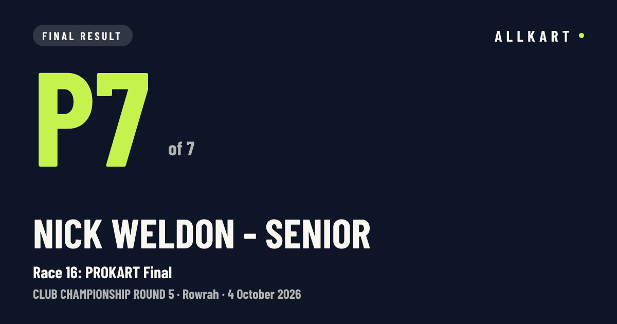 Nick Weldon - Senior: P7 of 7 in Race 16: PROKART Final at Rowrah
