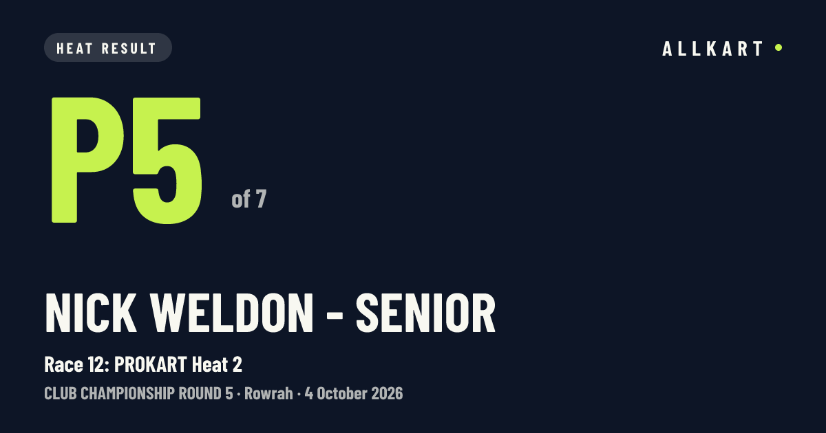 Nick Weldon - Senior: P5 of 7 in Race 12: PROKART Heat 2 at Rowrah