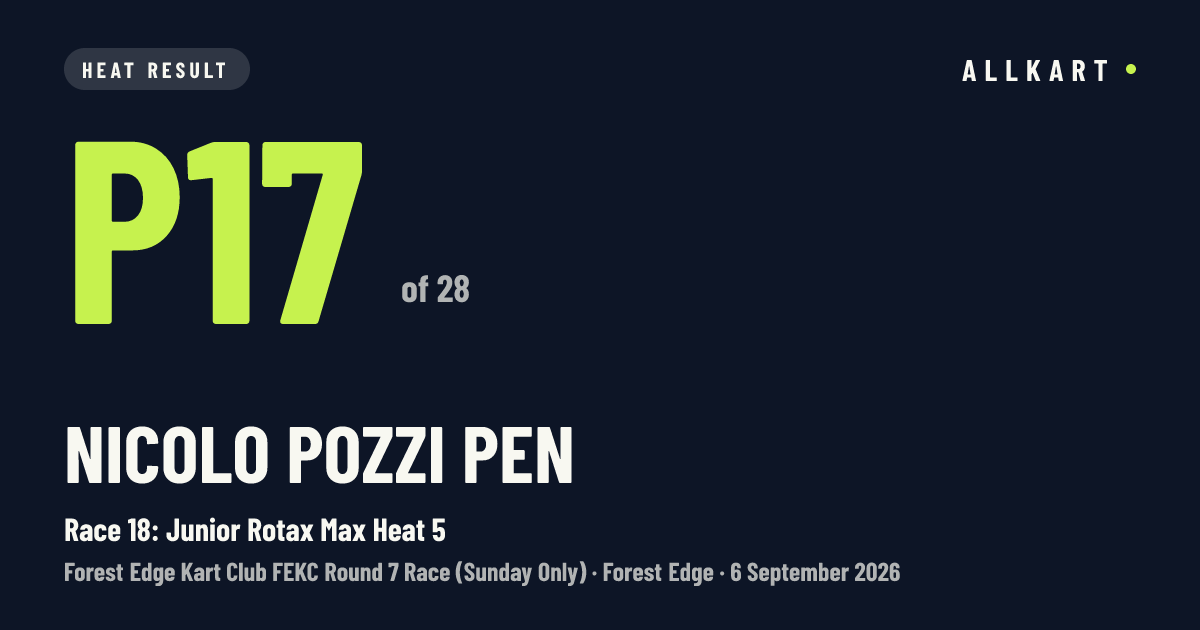 Nicolo Pozzi pen: P17 of 28 in Race 18: Junior Rotax Max Heat 5 at Forest Edge