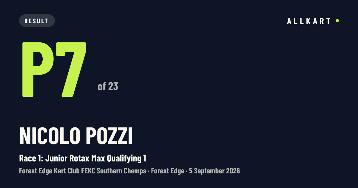 Nicolo Pozzi: P7 of 23 in Race 1: Junior Rotax Max Qualifying 1 at Forest Edge