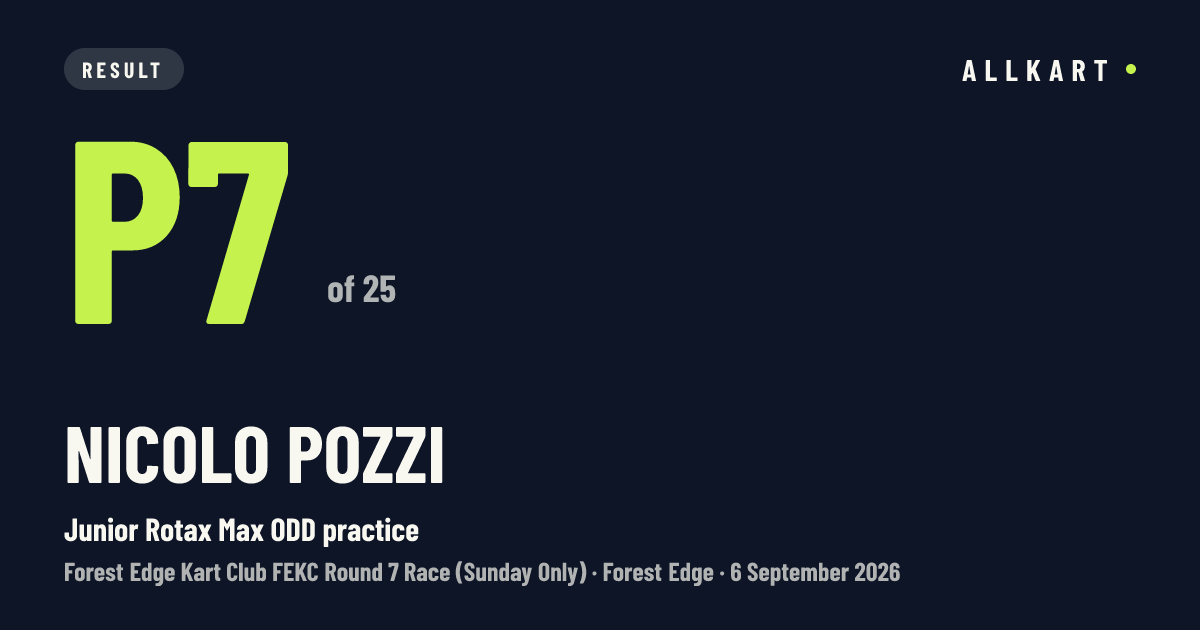 Nicolo Pozzi: P7 of 25 in Junior Rotax Max ODD practice at Forest Edge