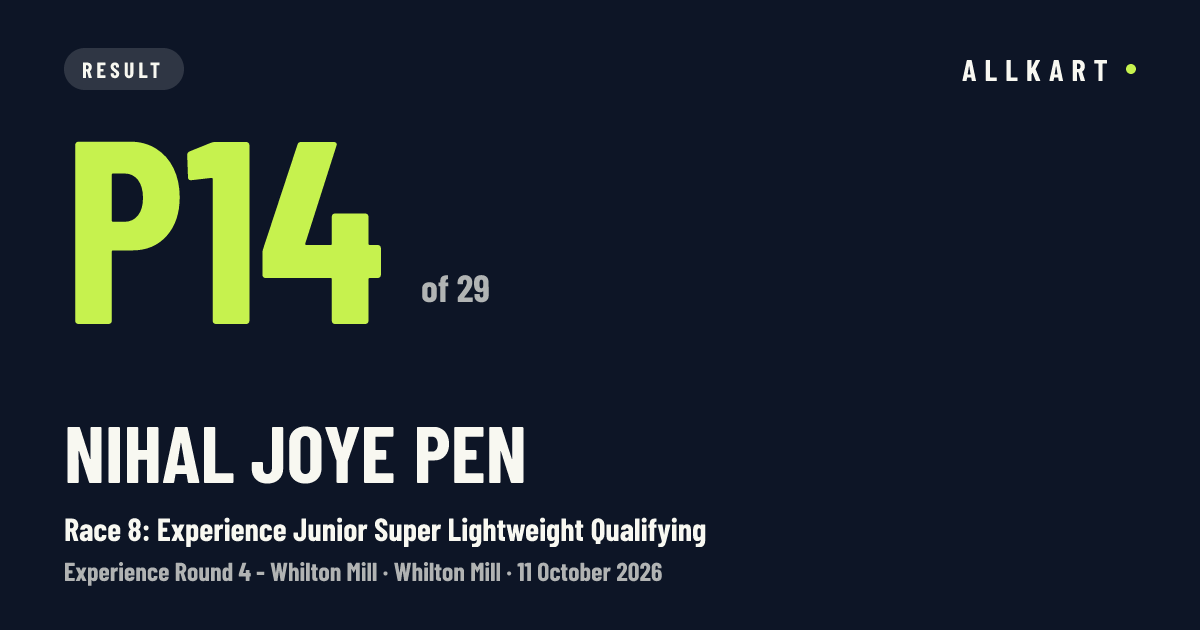 Nihal Joye pen: P14 of 29 in Race 8: Experience Junior Super Lightweight Qualifying at Whilton Mill