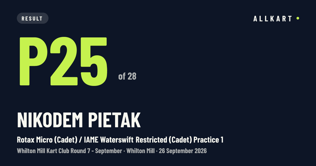 Nikodem PIETAK: P25 of 28 in Rotax Micro (Cadet) / IAME Waterswift Restricted (Cadet) Practice 1 at Whilton Mill