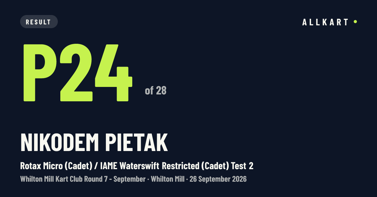 Nikodem PIETAK: P24 of 28 in Rotax Micro (Cadet) / IAME Waterswift Restricted (Cadet) Test 2 at Whilton Mill