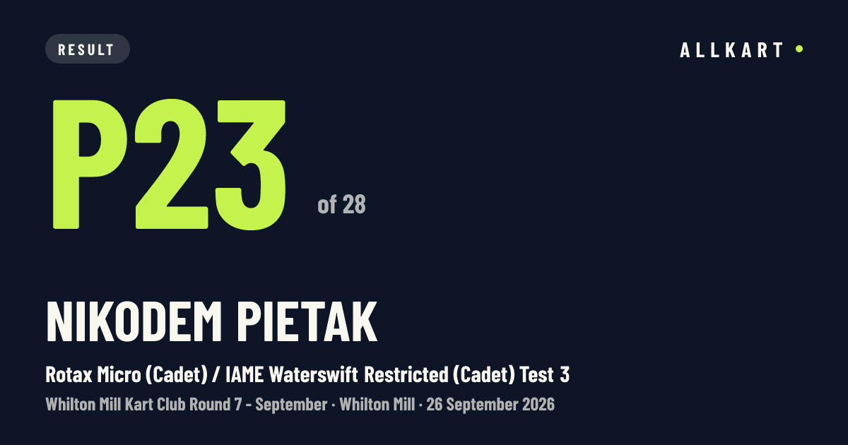 Nikodem PIETAK: P23 of 28 in Rotax Micro (Cadet) / IAME Waterswift Restricted (Cadet) Test 3 at Whilton Mill