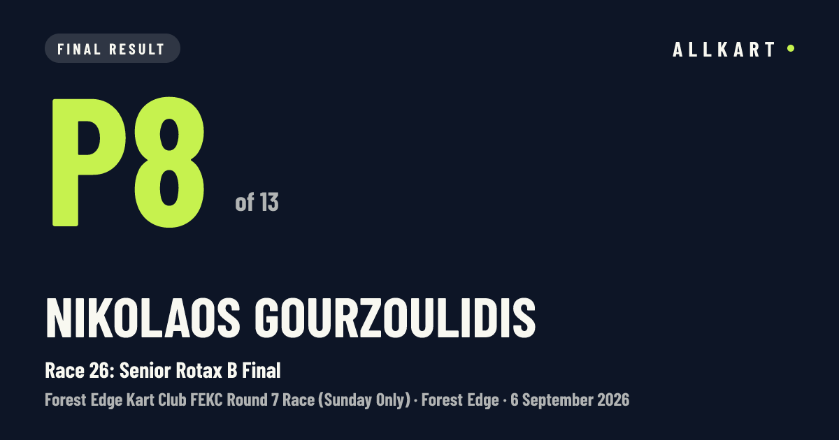 Nikolaos Gourzoulidis: P8 of 13 in Race 26: Senior Rotax B Final at Forest Edge