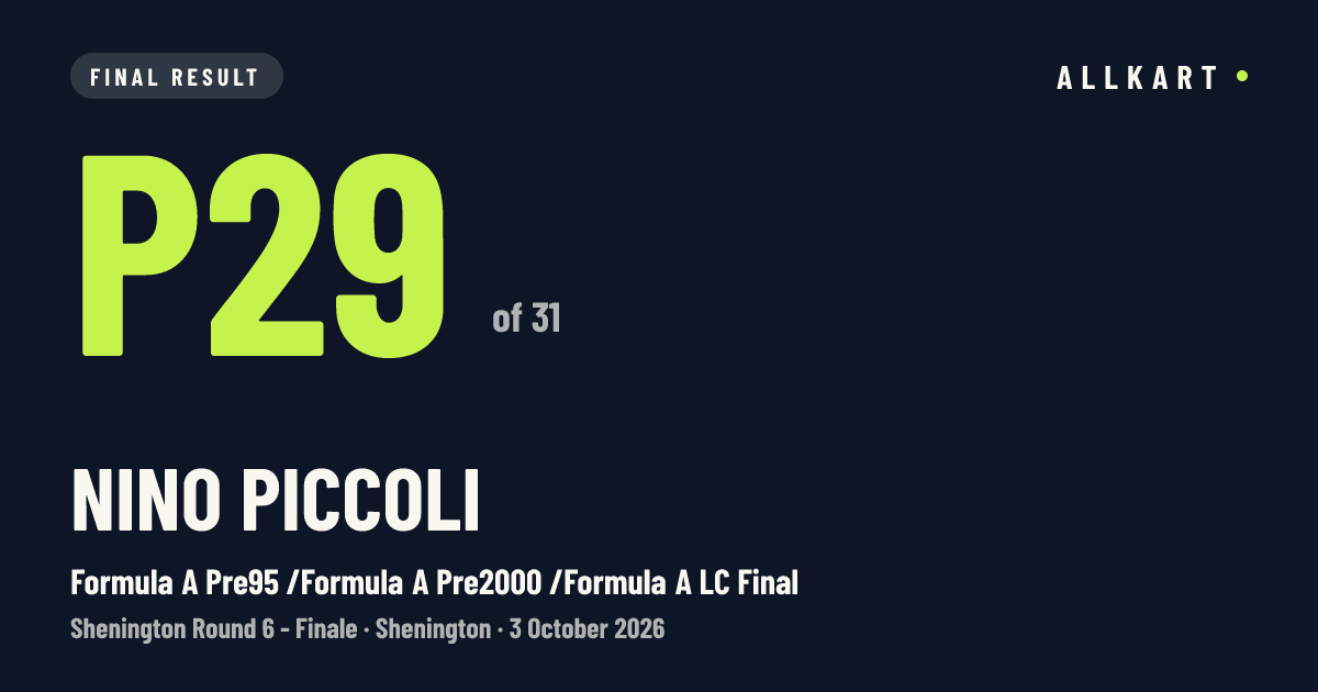 Nino Piccoli: P29 of 31 in Formula A Pre95 /Formula A Pre2000 /Formula A LC Final at Shenington