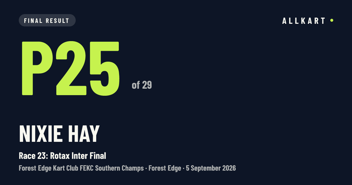 Nixie Hay: P25 of 29 in Race 23: Rotax Inter Final at Forest Edge