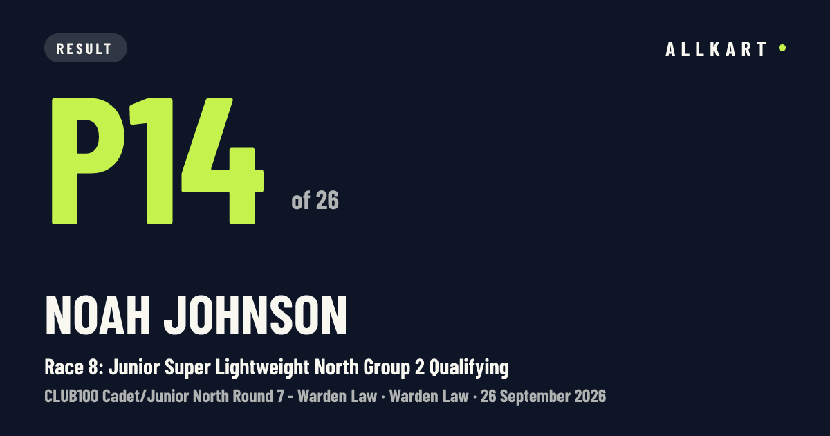 Noah Johnson: P14 of 26 in Race 8: Junior Super Lightweight North Group 2 Qualifying at Warden Law