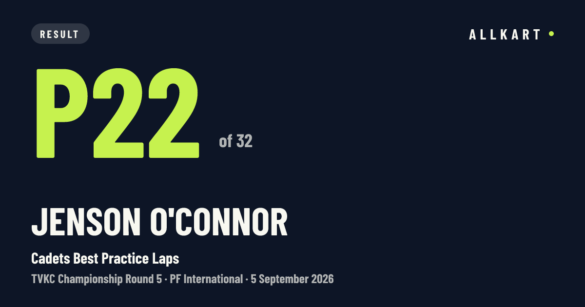 Jenson O'Connor: P22 of 32 in Cadets Best Practice Laps at PF International
