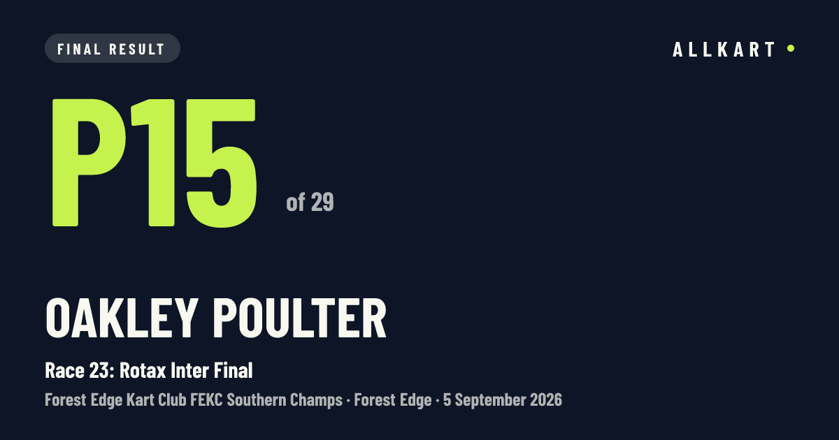 Oakley Poulter: P15 of 29 in Race 23: Rotax Inter Final at Forest Edge