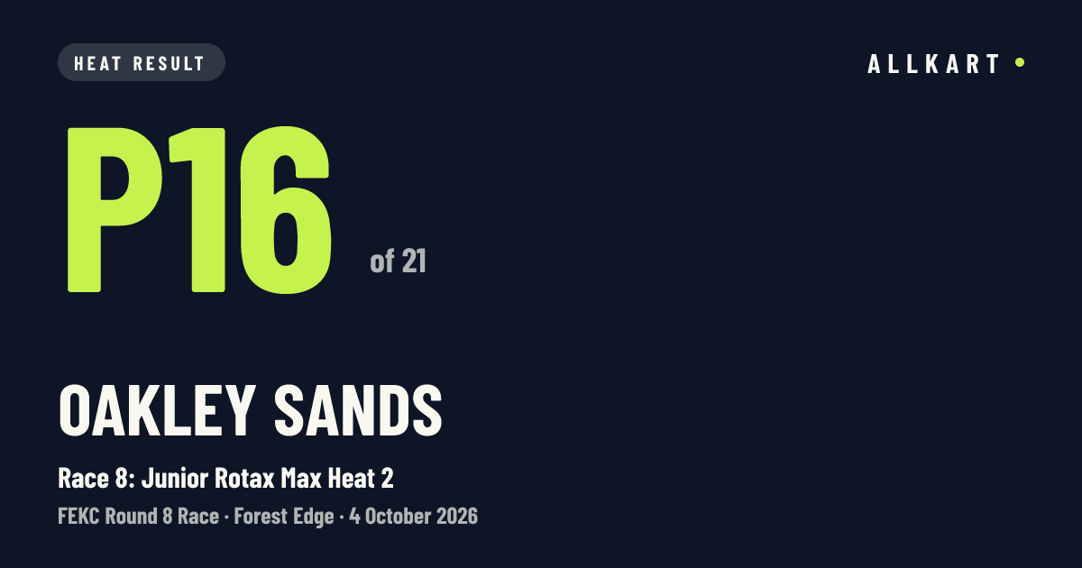 Oakley Sands: P16 of 21 in Race 8: Junior Rotax Max Heat 2 at Forest Edge