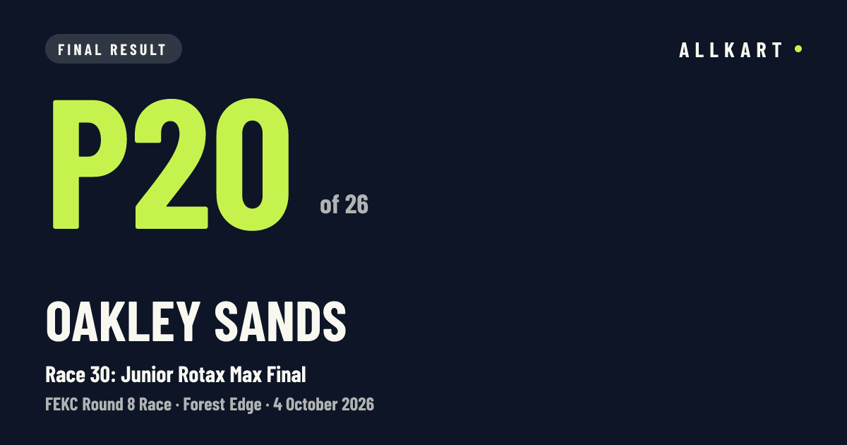 Oakley Sands: P20 of 26 in Race 30: Junior Rotax Max Final at Forest Edge