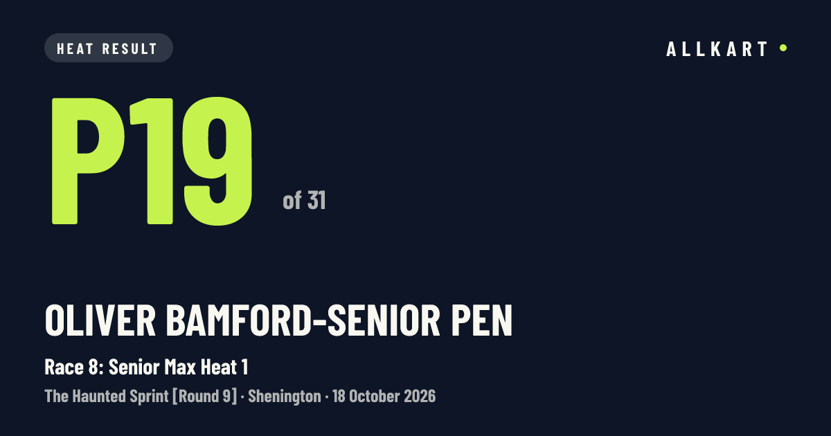 Oliver BAMFORD-SENIOR pen: P19 of 31 in Race 8: Senior Max Heat 1 at Shenington