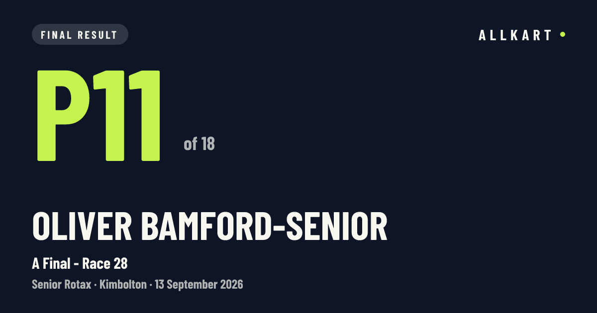 Oliver BAMFORD-SENIOR: P11 of 18 in A Final - Race 28 at Kimbolton