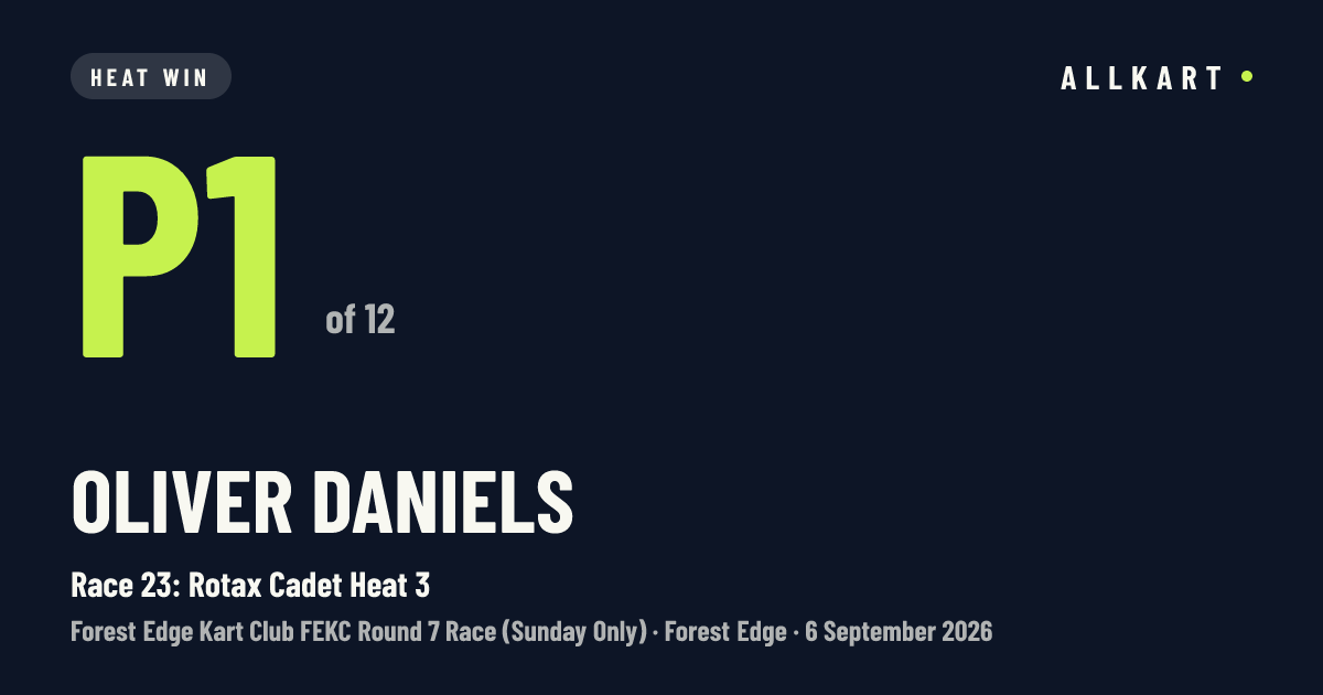 Oliver Daniels: P1 of 12 in Race 23: Rotax Cadet Heat 3 at Forest Edge