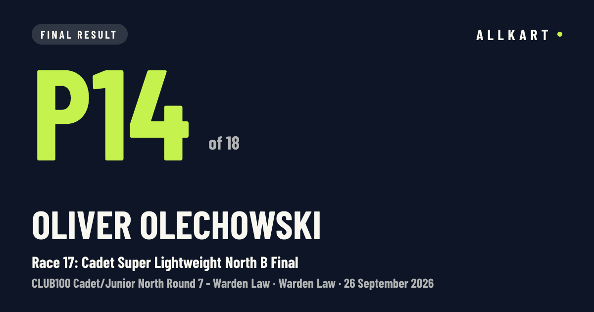 Oliver Olechowski: P14 of 18 in Race 17: Cadet Super Lightweight North B Final at Warden Law