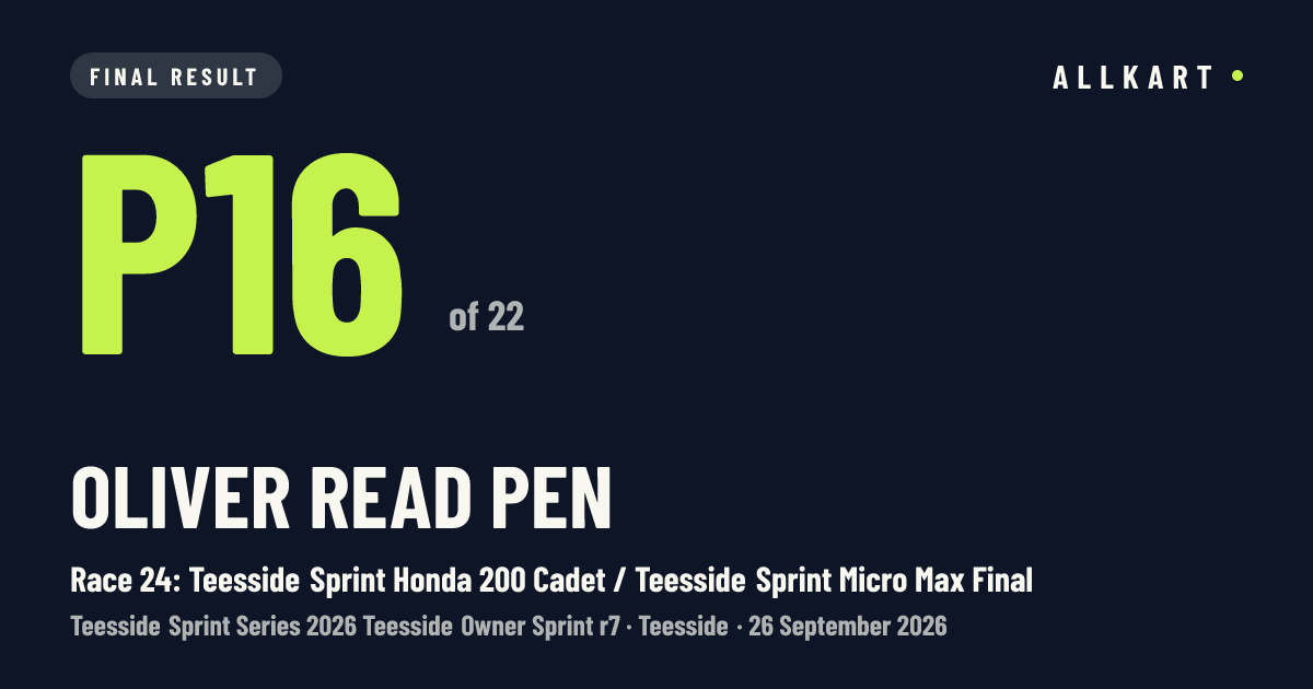Oliver Read pen: P16 of 22 in Race 24: Teesside Sprint Honda 200 Cadet / Teesside Sprint Micro Max Final at Teesside