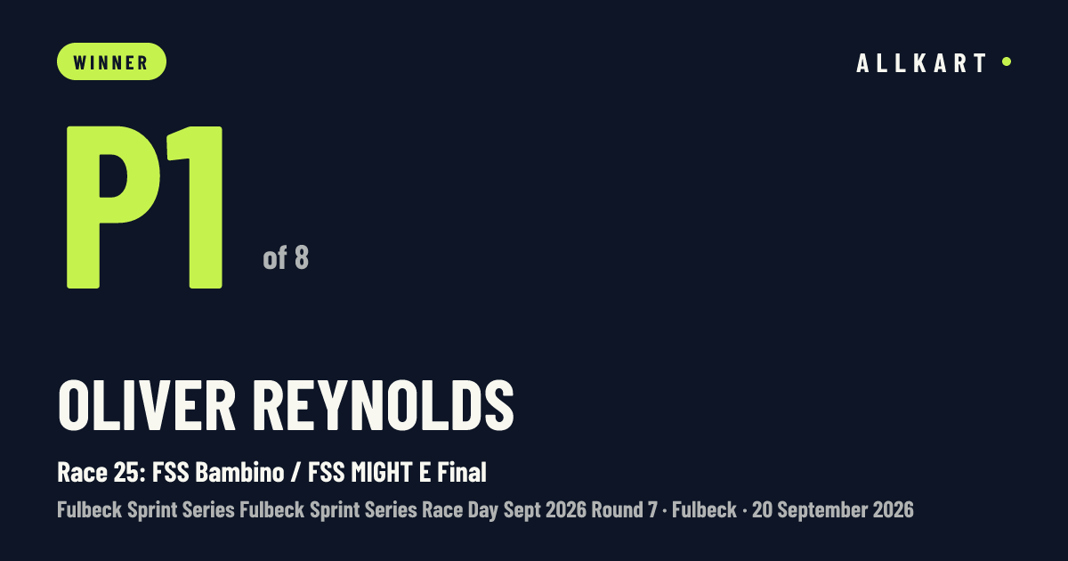 Oliver Reynolds: P1 of 8 in Race 25: FSS Bambino / FSS MIGHT E Final at Fulbeck
