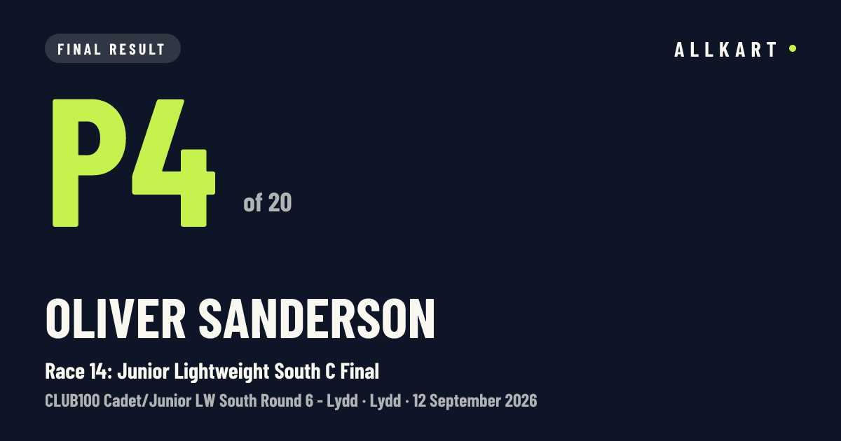 Oliver Sanderson: P4 of 20 in Race 14: Junior Lightweight South C Final at Lydd