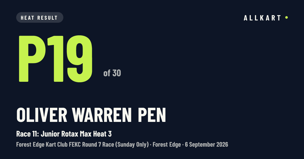 Oliver Warren pen: P19 of 30 in Race 11: Junior Rotax Max Heat 3 at Forest Edge