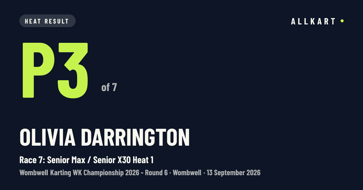 Olivia Darrington: P3 of 7 in Race 7: Senior Max / Senior X30 Heat 1 at Wombwell