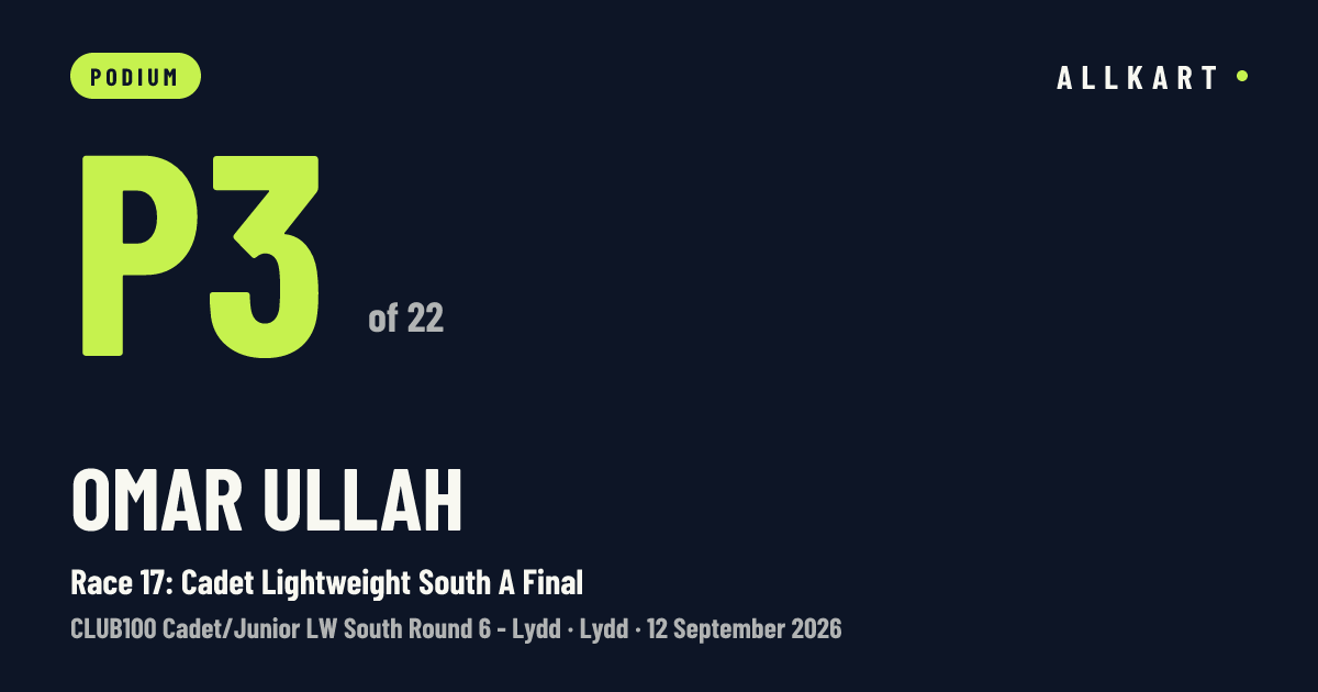 Omar Ullah: P3 of 22 in Race 17: Cadet Lightweight South A Final at Lydd