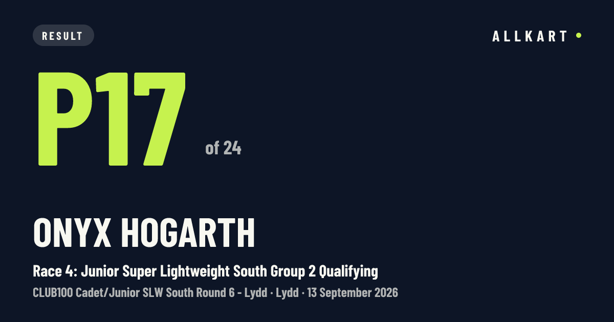 Onyx Hogarth: P17 of 24 in Race 4: Junior Super Lightweight South Group 2 Qualifying at Lydd