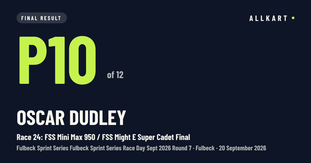 Oscar Dudley: P10 of 12 in Race 24: FSS Mini Max 950 / FSS Might E Super Cadet Final at Fulbeck