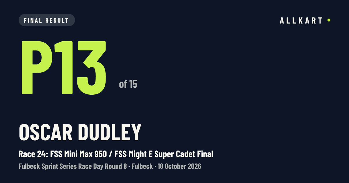Oscar Dudley: P13 of 15 in Race 24: FSS Mini Max 950 / FSS Might E Super Cadet Final at Fulbeck