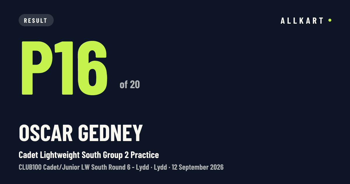 Oscar Gedney: P16 of 20 in Cadet Lightweight South Group 2 Practice at Lydd