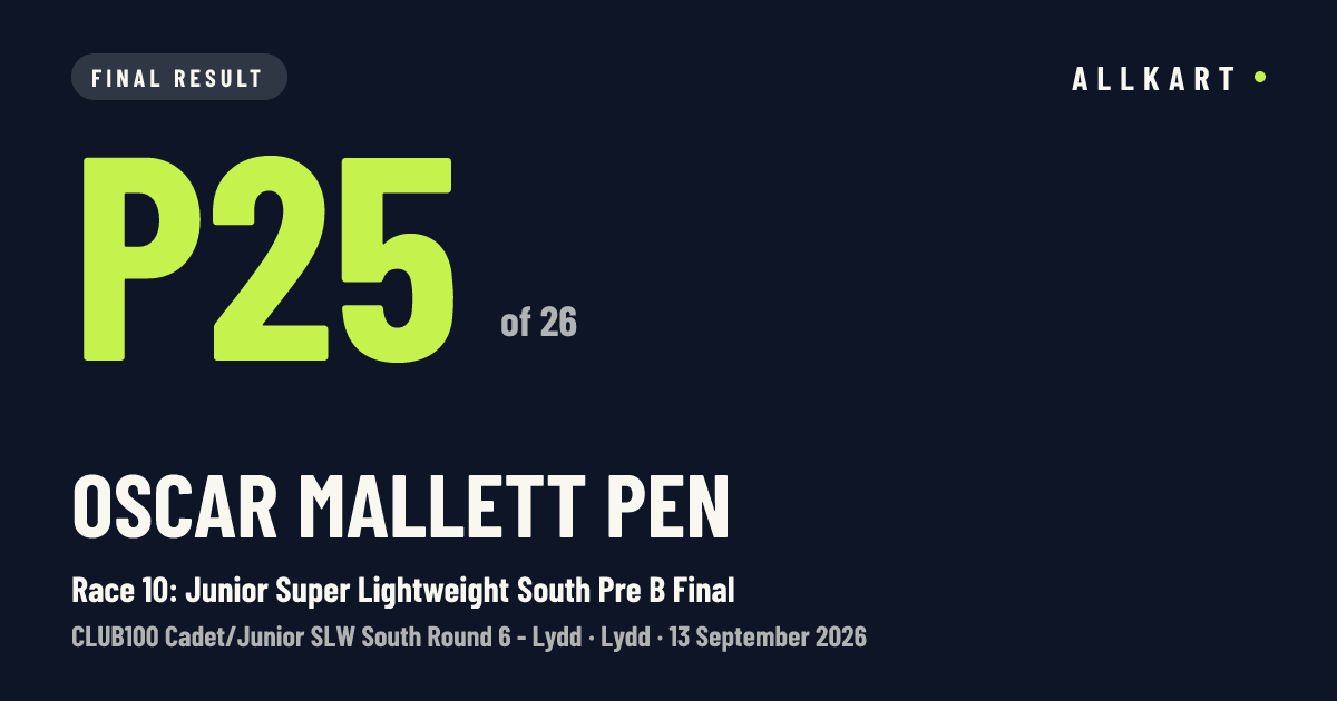 Oscar Mallett pen: P25 of 26 in Race 10: Junior Super Lightweight South Pre B Final at Lydd