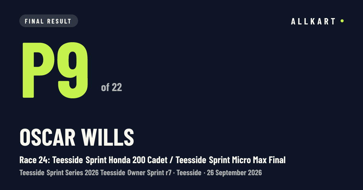 Oscar Wills: P9 of 22 in Race 24: Teesside Sprint Honda 200 Cadet / Teesside Sprint Micro Max Final at Teesside