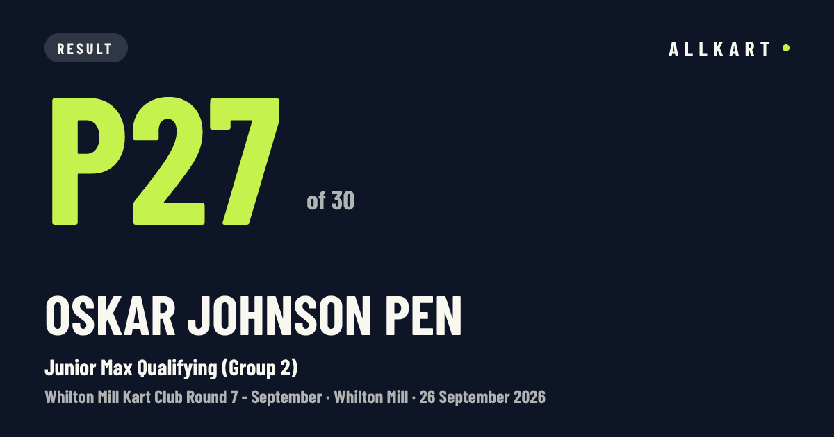 Oskar Johnson pen: P27 of 30 in Junior Max Qualifying (Group 2) at Whilton Mill