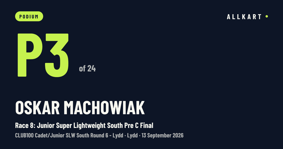Oskar Machowiak: P3 of 24 in Race 8: Junior Super Lightweight South Pre C Final at Lydd
