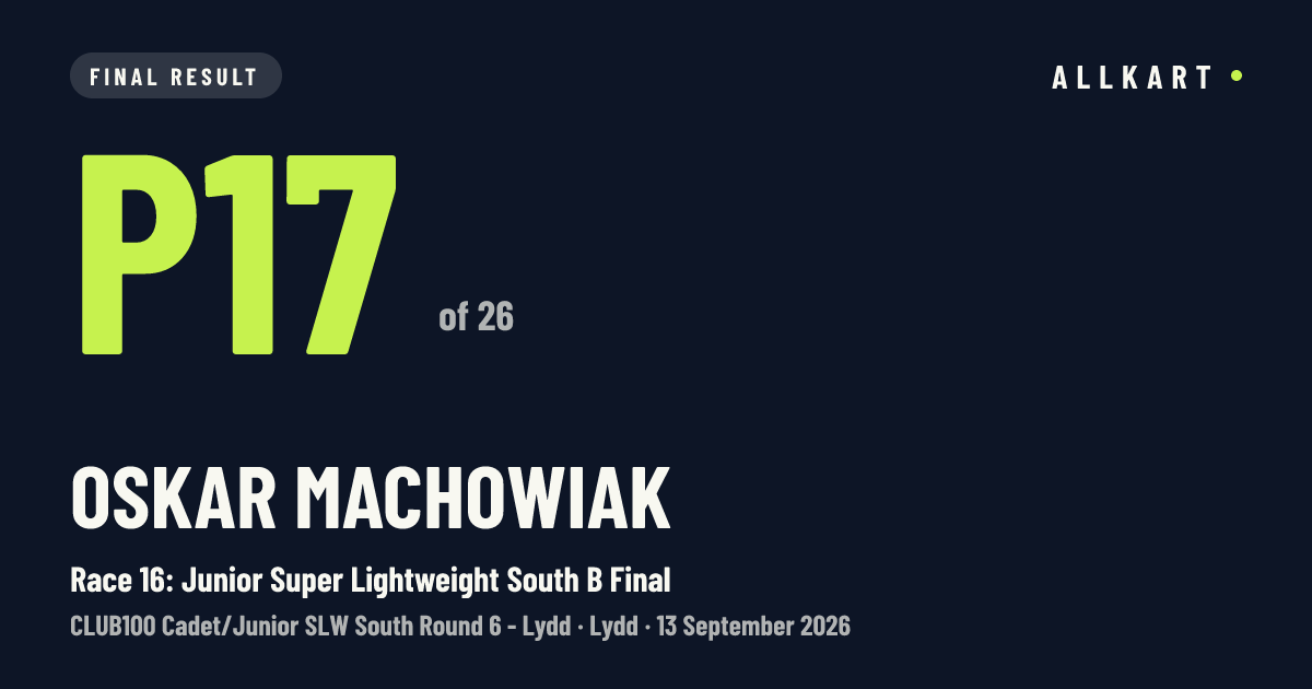 Oskar Machowiak: P17 of 26 in Race 16: Junior Super Lightweight South B Final at Lydd