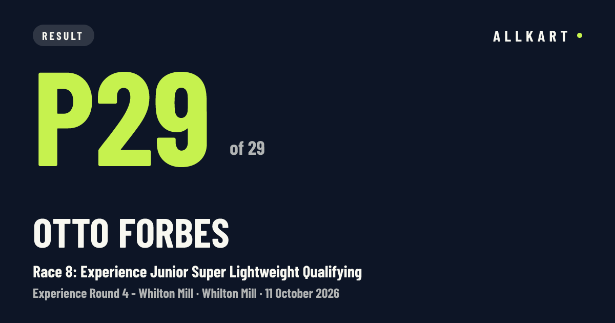 Otto Forbes: P29 of 29 in Race 8: Experience Junior Super Lightweight Qualifying at Whilton Mill