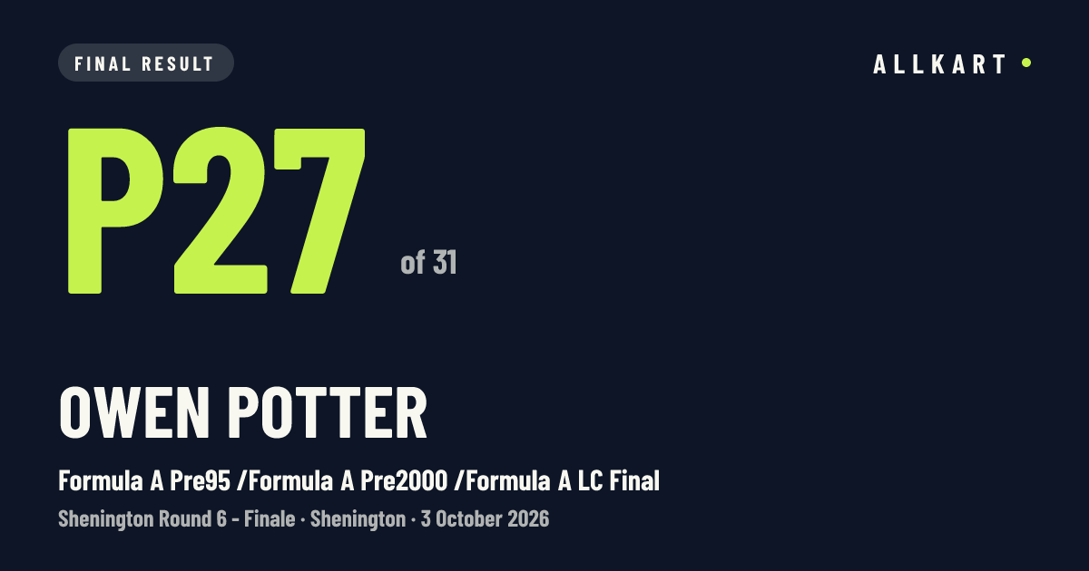 Owen Potter: P27 of 31 in Formula A Pre95 /Formula A Pre2000 /Formula A LC Final at Shenington