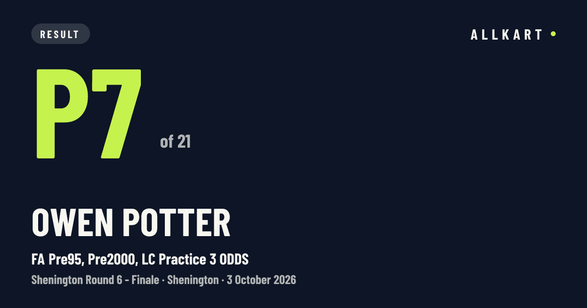 Owen Potter: P7 of 21 in FA Pre95, Pre2000, LC Practice 3 ODDS at Shenington