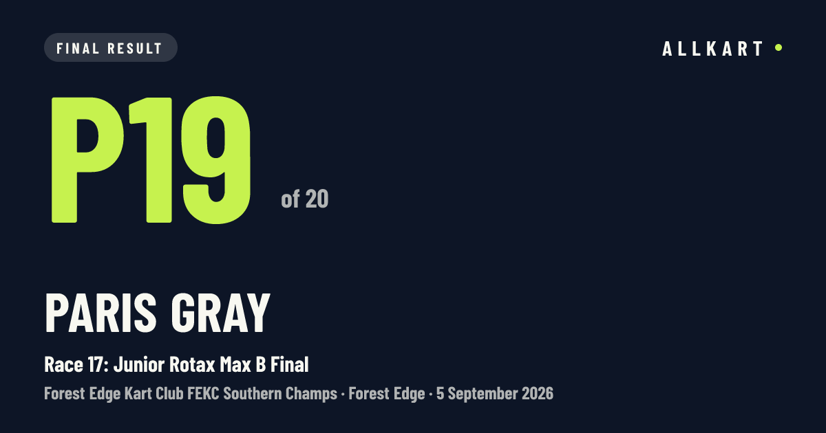 Paris Gray: P19 of 20 in Race 17: Junior Rotax Max B Final at Forest Edge