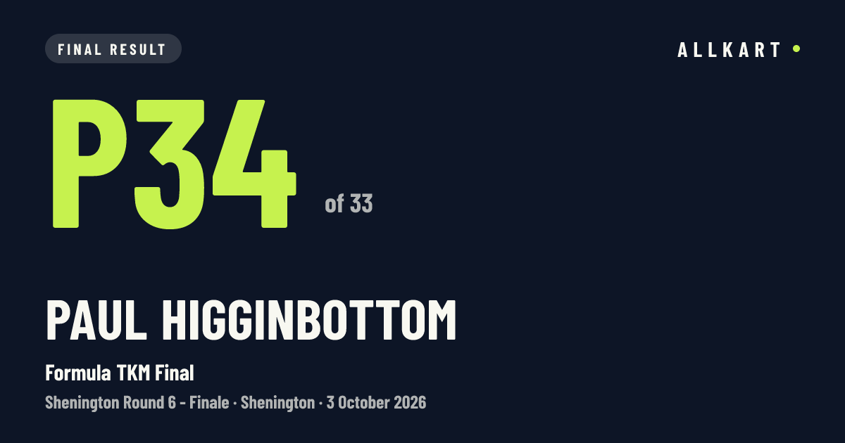 Paul Higginbottom: P34 of 33 in Formula TKM Final at Shenington