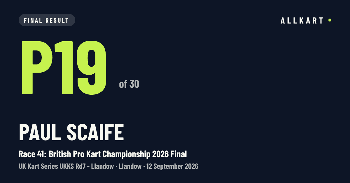 Paul Scaife: P19 of 30 in Race 41: British Pro Kart Championship 2026 Final at Llandow
