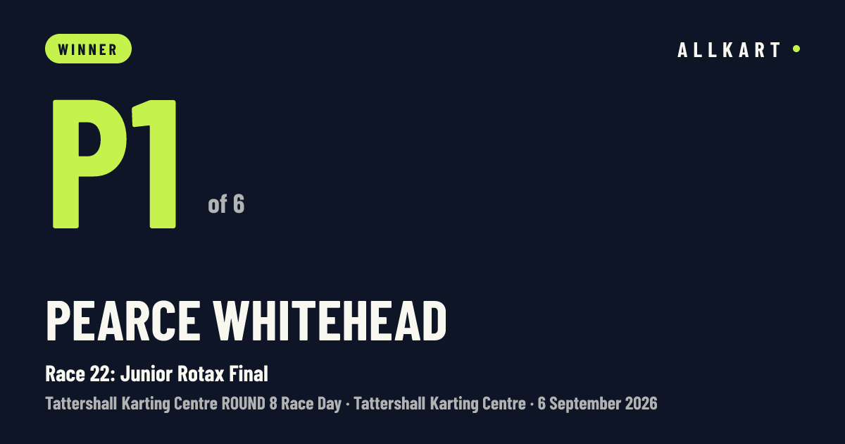 Pearce Whitehead: P1 of 6 in Race 22: Junior Rotax Final at Tattershall Karting Centre