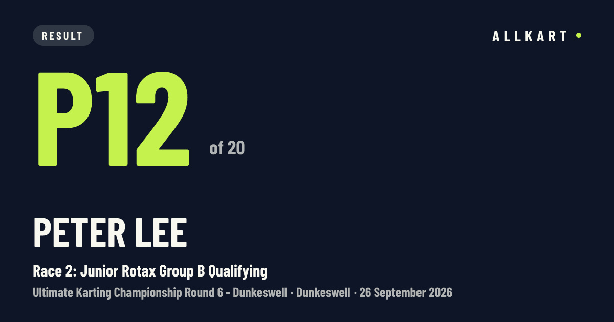 Peter LEE: P12 of 20 in Race 2: Junior Rotax Group B Qualifying at Dunkeswell