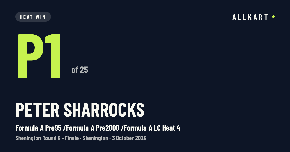 Peter Sharrocks: P1 of 25 in Formula A Pre95 /Formula A Pre2000 /Formula A LC Heat 4 at Shenington